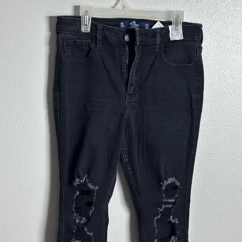 Hollister  Women Black Denim Jeans High Rise Super Skinny Ripped size 5R.
