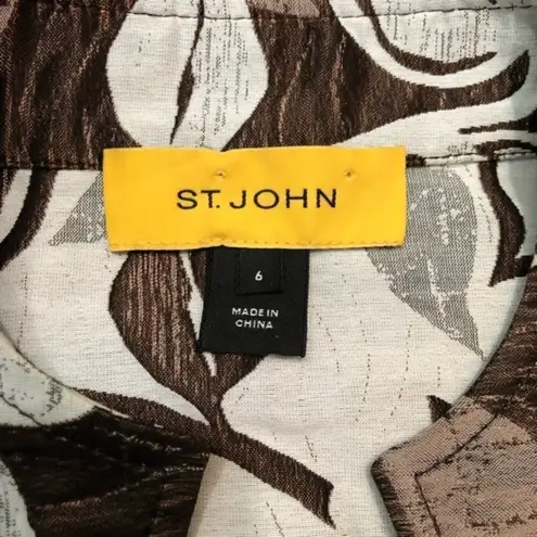 St. John Jacket 6 Yellow Label Leaf Print Lightweight Spring Cinched Luxury