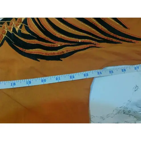 Bob Mackie Size L Mustard Tiger Embroidered Sequins Dolman Sleeve Tee Top