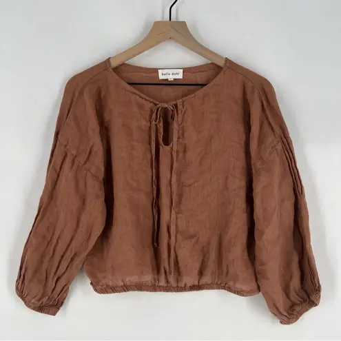 Bella Dahl Linen Tie Front Peasant Top Terracotta Brown Size M