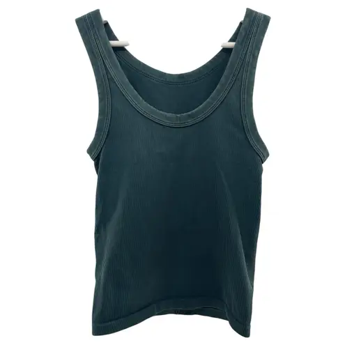 Habit Women’s O/S Top Ribbed Tank Reversible Crop Yoga Pilates Scoop Crew Neck Green