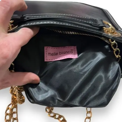 Melie Bianco Geometric Vegan Leather Black Shoulder Bag Purse with Gold Chains