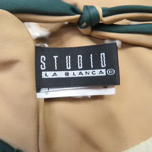 Vintage 90s Studio La Blanca Olive Green One Piece Swimsuit Cut Out Halter Large