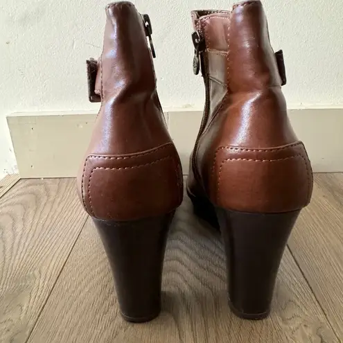 Etienne Aigner Brown Buckle Heeled Booties