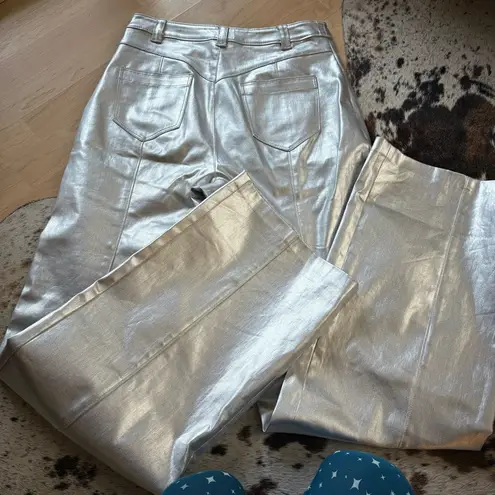 CINQ A SEPT Foiled Francine Pant in Silver Wide Leg Size 10