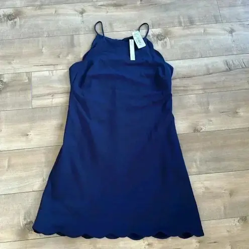 AQUA NWT  Navy Blue Sleeveless Halter Neck Scalloped Trim Mini Skater Dress Sz L