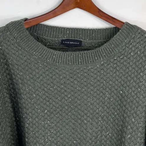 Lane Bryant  Weave Knit Speckled Khaki Crew Sweater