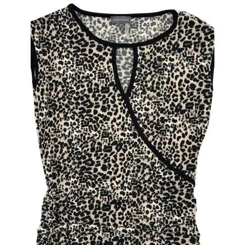 Vicente Camuto Size XS Womens Leopard Print Ruched Sleeveless Stretchy Fabric Black