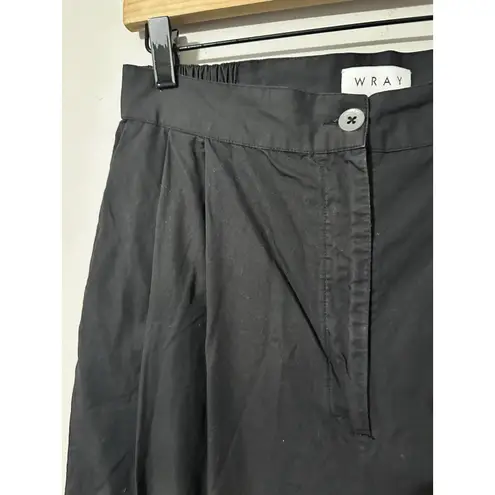 WRAY Black Cotton Pleated Wide Leg Cropped Culotte Trousers Pants Size 10