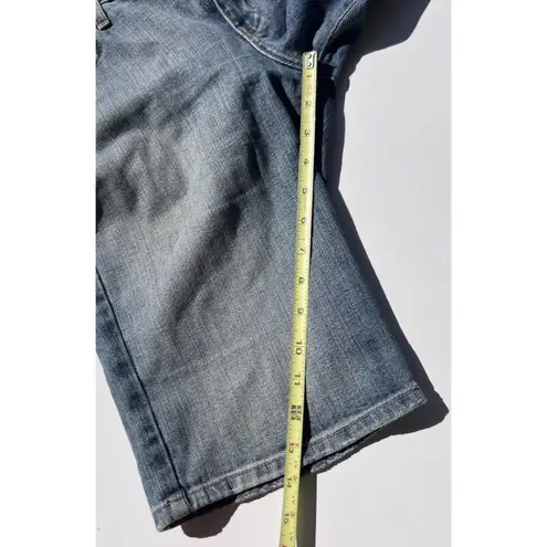 Just USA Blue Distressed Blue Ultra Mid Long Short Jean Shorts Women’s Sz 13