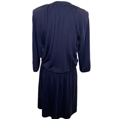 Garnet Hill Poet Romantic Boho V-neck Tassel Knit Mini Dress, Navy, Size Small