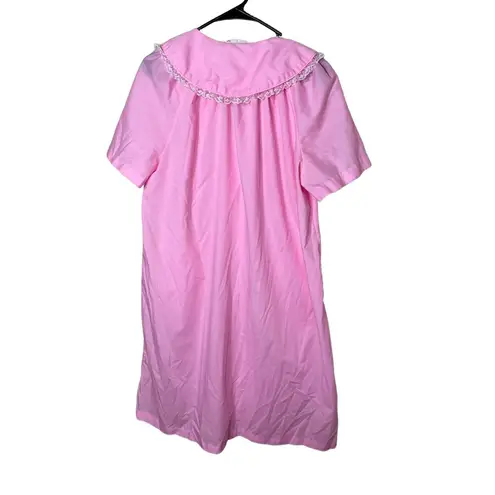 Millay House Dress Pink Vintage Floral Embroidered Button Front Cozy Loungewear Size L