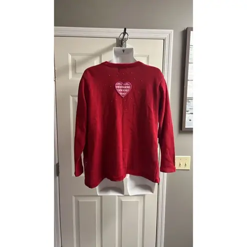 Quacker Factory The Valentine Cardigan Sweater Beaded Hearts Red/Pink Medium