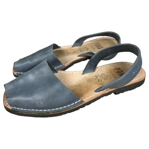 PONS Avarcas Menorca Spain Sandals Blue Leather Peep Toe Slingback Women’s 10