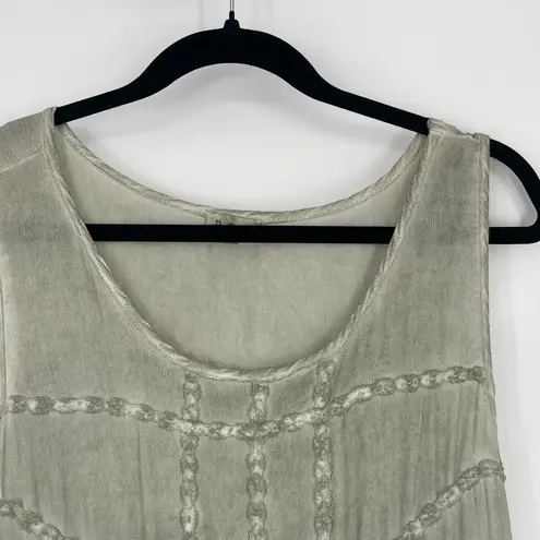 Beverly Hills Polo Club POL Women's Olive Green Ruffled Textured Seam Sleeveless Boho Tunic Blouse Small