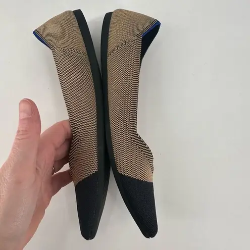 Rothy's Retired THE POINT Pointed Toe Ballet Flats DUNE CAP TOE Size 10 Black Ta Tan