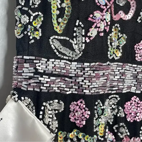 Mac Duggal 5353 Size 14W Floral Beadwork Flare Short Cap Sleeve A-Line Dress