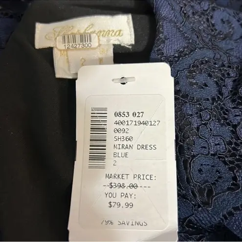 Shoshanna Miran Navy Blue Lace Dress 3/4 Sleeve Knee Length Formal Cocktail Sz 2