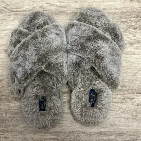 Rachel Roy Gray Faux Fur Padded Open Toe Rubber Outsole Slippers Size M 7-8