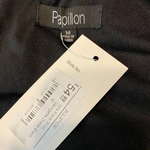 Papillon Dress M Black Floral Georgette Strappy V-Neck Sleeveless Above Knee New