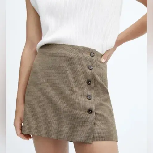 Mango NWT MNG X  houndstooth Mini Skirt Button Detail Chic & Modern XL