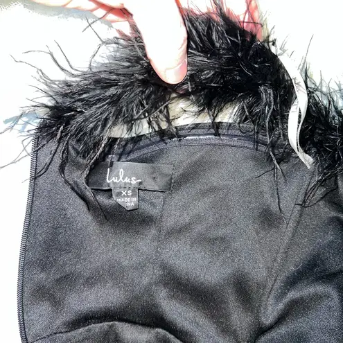 Elegant Lulu’s Extraordinary Glam Feather Trim Evening/Prom Gown! Black Size XS