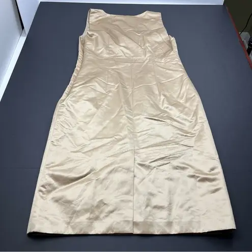 Max Mara Gold Sheath Dress SZ 10 Cotton Silk Blend Sleeveless Scoop Neck