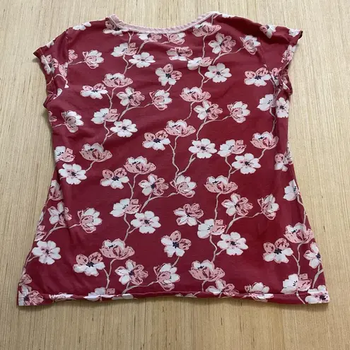 Garnet Hill Asian Wrap Sleep Top Dusty Rose Rust Flower Small Organic Cotton