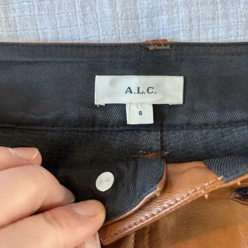 ALC Frank $395 A.L.C Women's Cognac Freddie Faux Unlined Logo Vegan Leather Pant Size 8