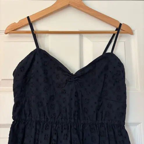 J. Crew Factory Navy Eyelet Tie Shoulder Cami Mini Dress S Preppy Summer Grad Blue