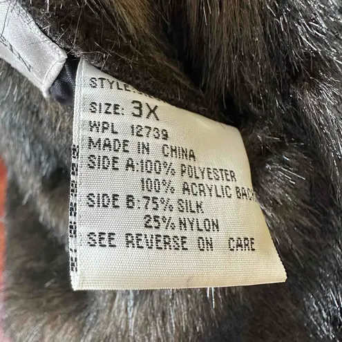 Charles Klein Hooded Reversible Faux Fur / Silk Coat Size 3X Black