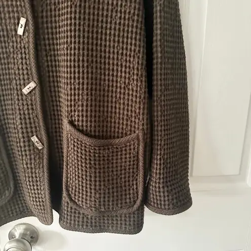 FOCUS Cotton Chocolate Brown Waffle Texture Lagenlook Wood Buttons Jacket XL
