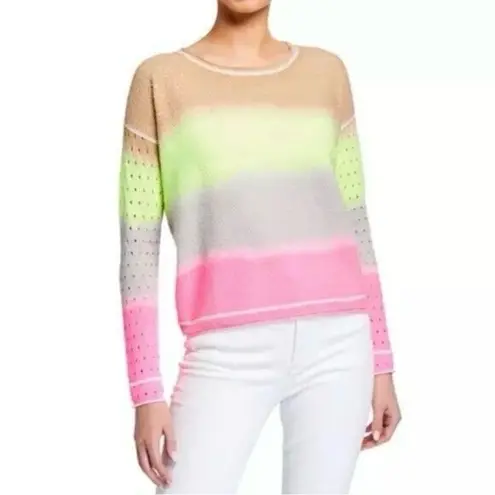Lisa Todd Ombre Gradient Perforated Sleeve Crop Sweater Medium Neon Pink