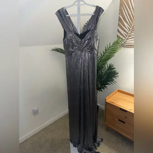 Rene Ruiz Metallic goddess off the shoulder gown 2 Silver