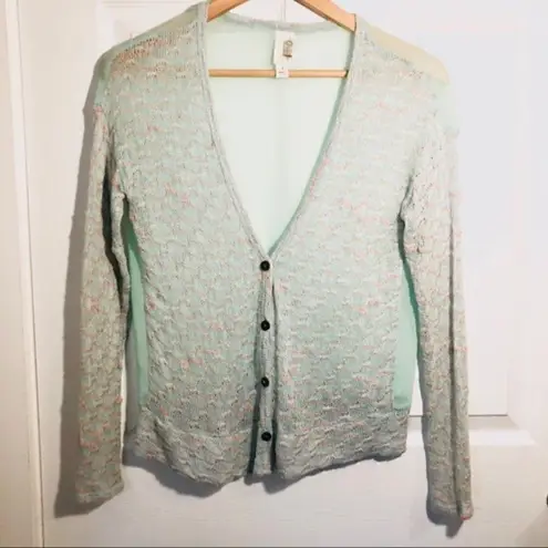 Francesca’s Birdcage Mesh Sweater Cardigan Mint Green S Green