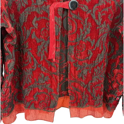 Vintage Produce Company Women's Red Brocade Burnout Jacket Size Medium Goth