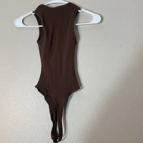 Naked Wardrobe  Brown Zip Up Ribbed Snatched Bodysuit Sleeveless XS