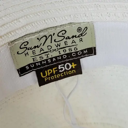 Sun n Sand Womens Sun Hat White Green Tie Dye Ribbon Trim Wide Brim Beach Summer