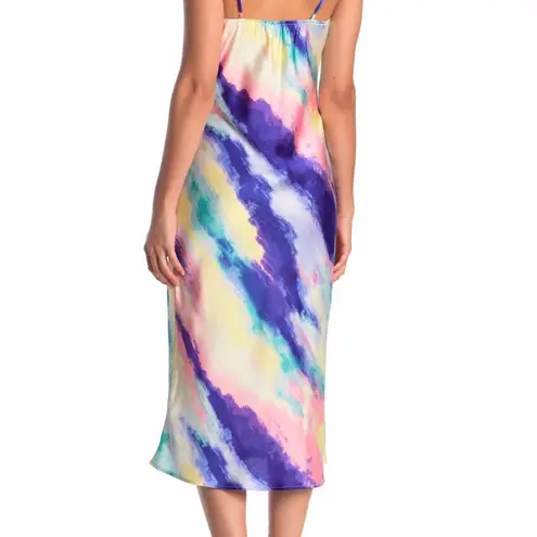 NWOT KENEDIK X Nordstrom Cowl Neck Tie Dye Midi Slip Dress Blue Size XL