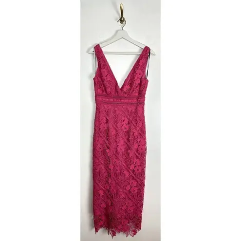 Monique Lhuillier Floral Guipure Lace Sheath Dress in Pink Size 2