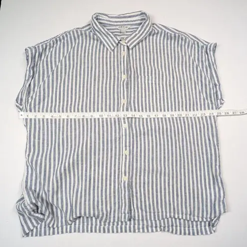 Orvis Linen Blend Womens XL Shirt Blue Striped Coastal Nautical Boat Beach