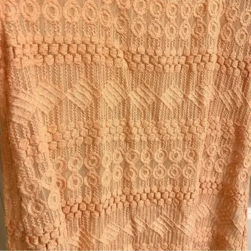 Lucky Brand  Womens M Blush Pink Crochet 3/4 Sleeves Boho Top Sheer Square Neck
