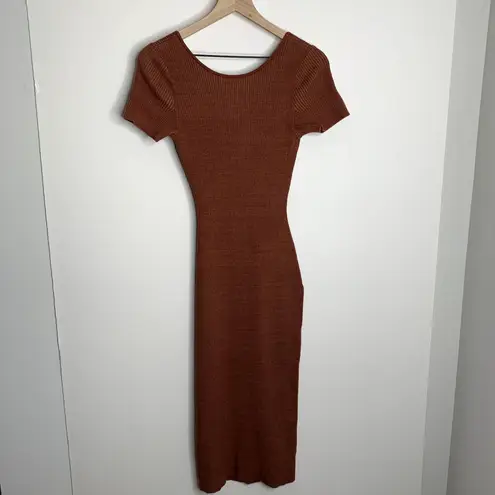 Naadam Reversible Cashmere Blend Ribbed Twist Dress Size Small Orange