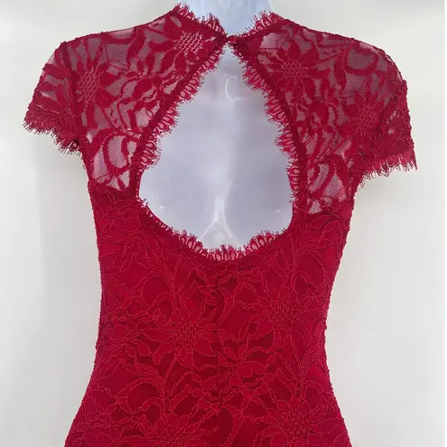 Red Lace Bodycon Dress Sz S Holiday Jump Apparel Party Sexy Glam Fringe Y2K NYE