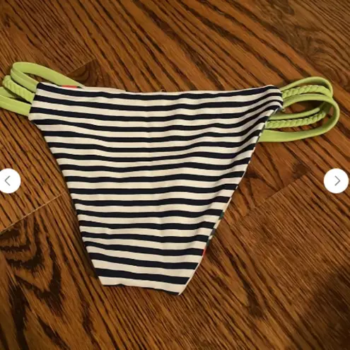 Seea Camburi Floral Striped Strappy Capitola Reversible Bikini Swim Bottoms XS Blue