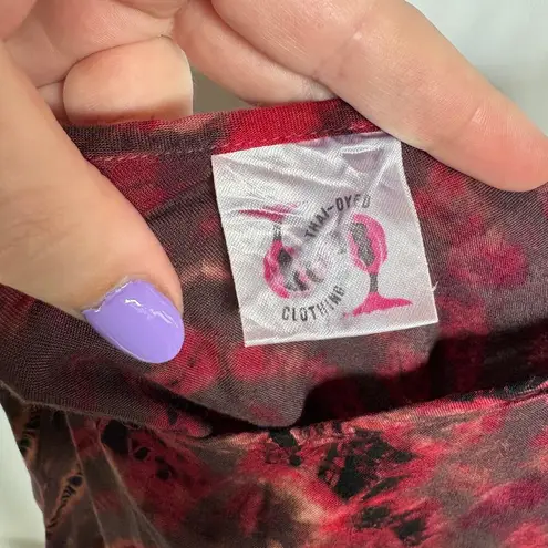 Unlisted Bohemian Tie Dye Red Rayon Flowy Maxi Dress Adjustable Hippie Gypsy Festival