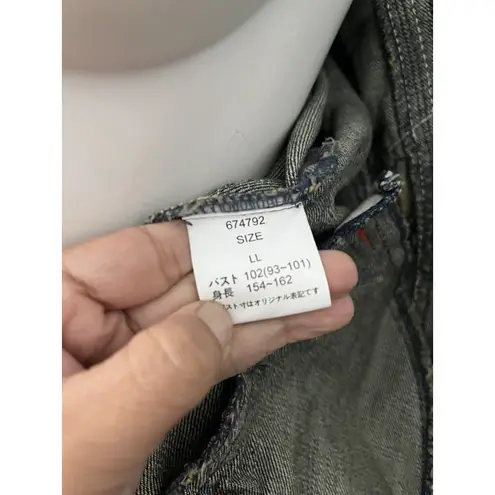 Y2k Double Edition Grunge Distressed Cropped Denim Jacket Size L Dark Blue Wash Size L