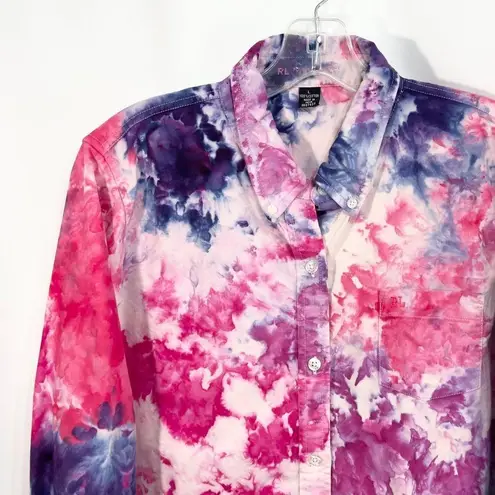 Polo Jeans Company Large Top Handmade Tie Dye Button Long Sleeve Pink Purple 539