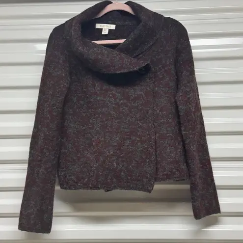 Ellen Tracy Cowl Neck Wool Blend Cardigan Sweater – Size Small – Burgundy & Char