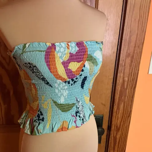 Angie Colorful Op Art Smocked Strapless Top